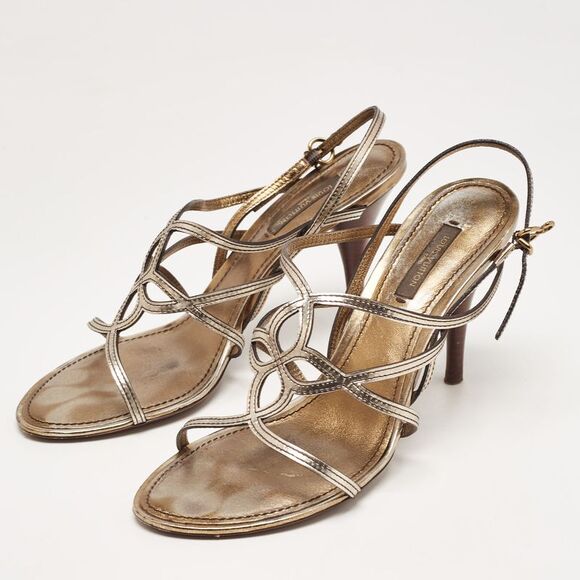 Louis Vuitton Metallic Leather Strappy Sandals Size 37.5 - Picture 2 of 4